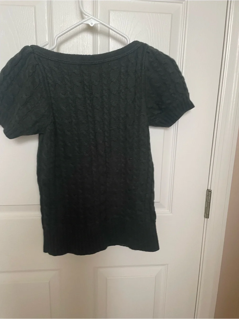 Cable-Knit Short Sleeve Sweater dark green